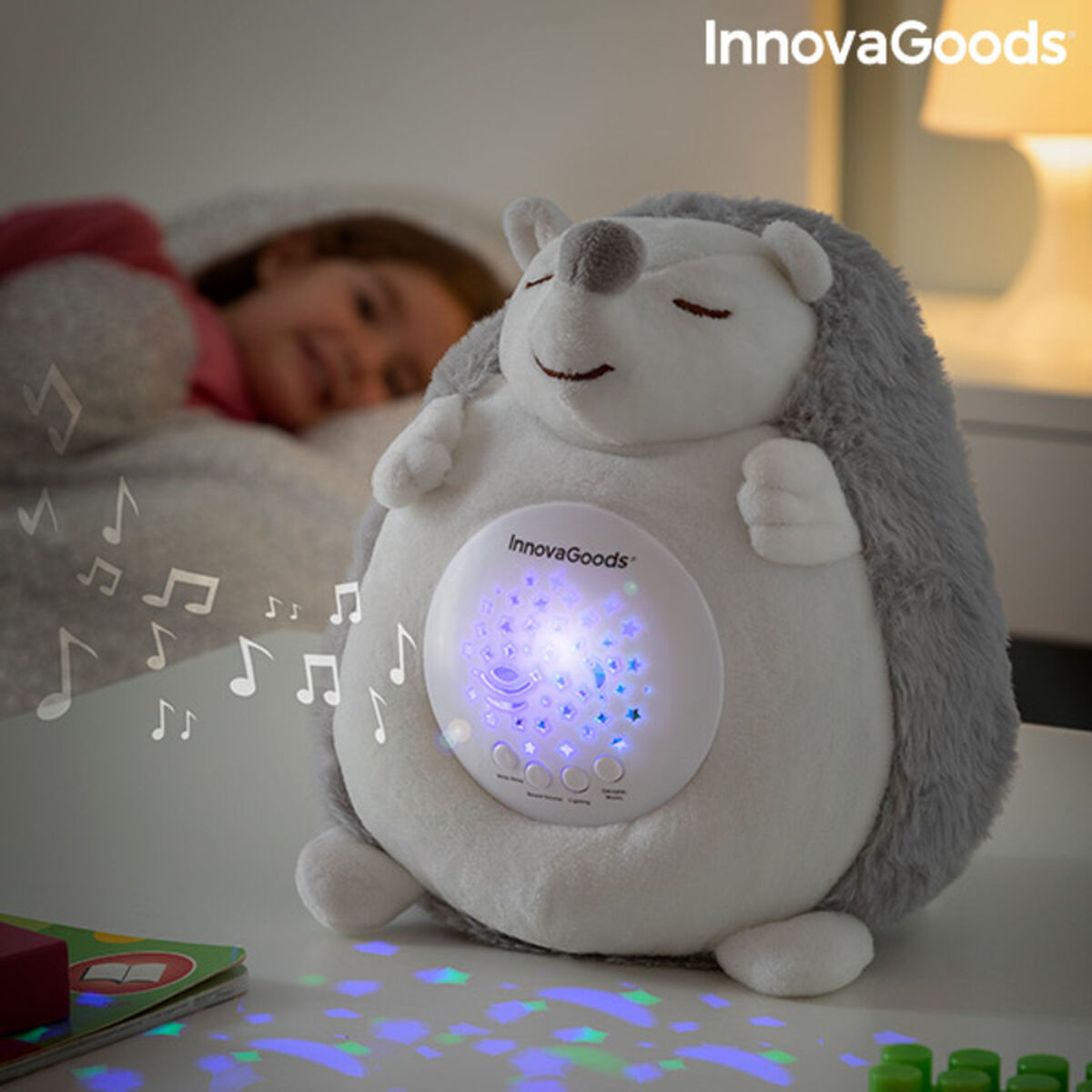 Hedgehog Soft Toy with White Noise and Nightlight Projector Spikey - CozyCushions Co.