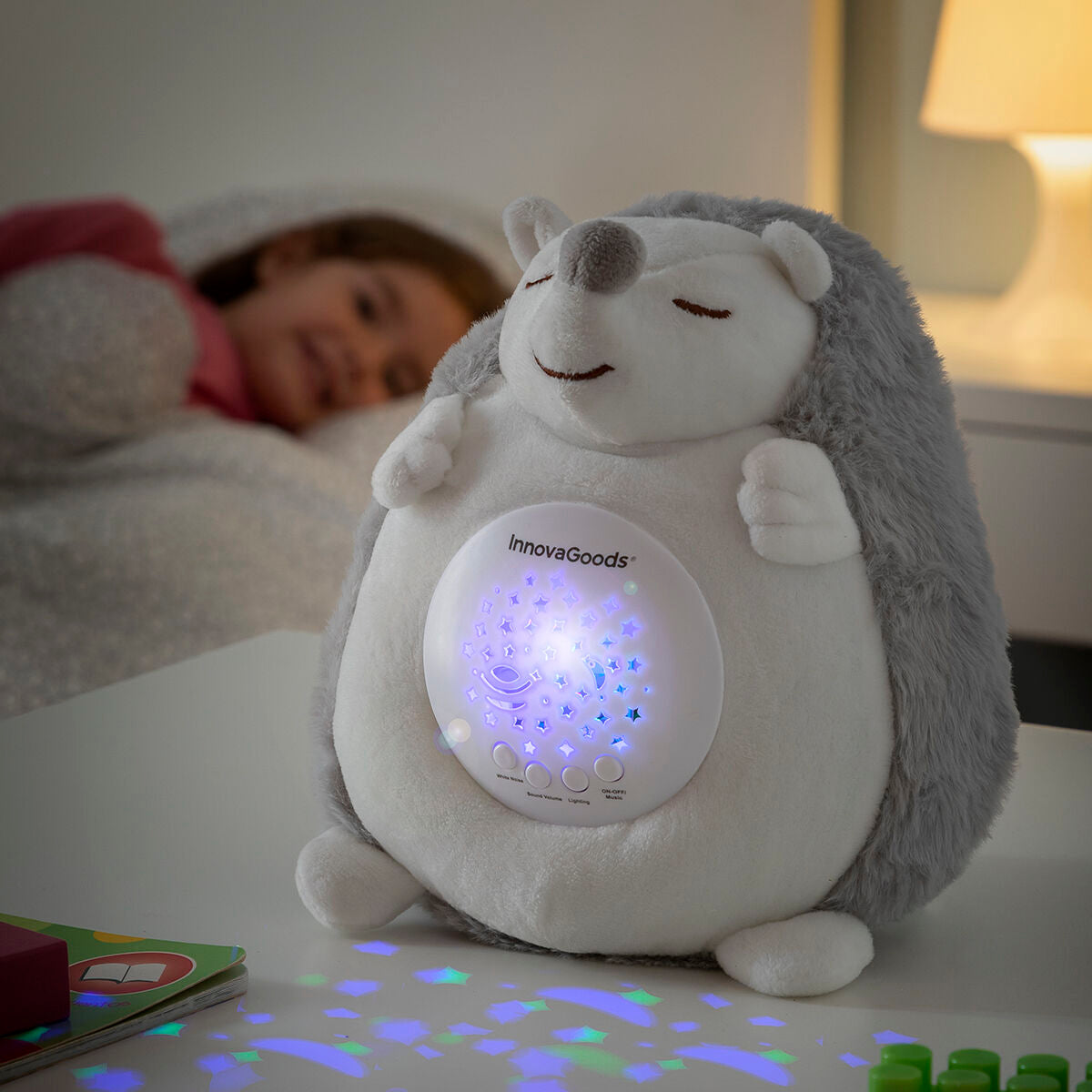 Hedgehog Soft Toy with White Noise and Nightlight Projector Spikey - CozyCushions Co.