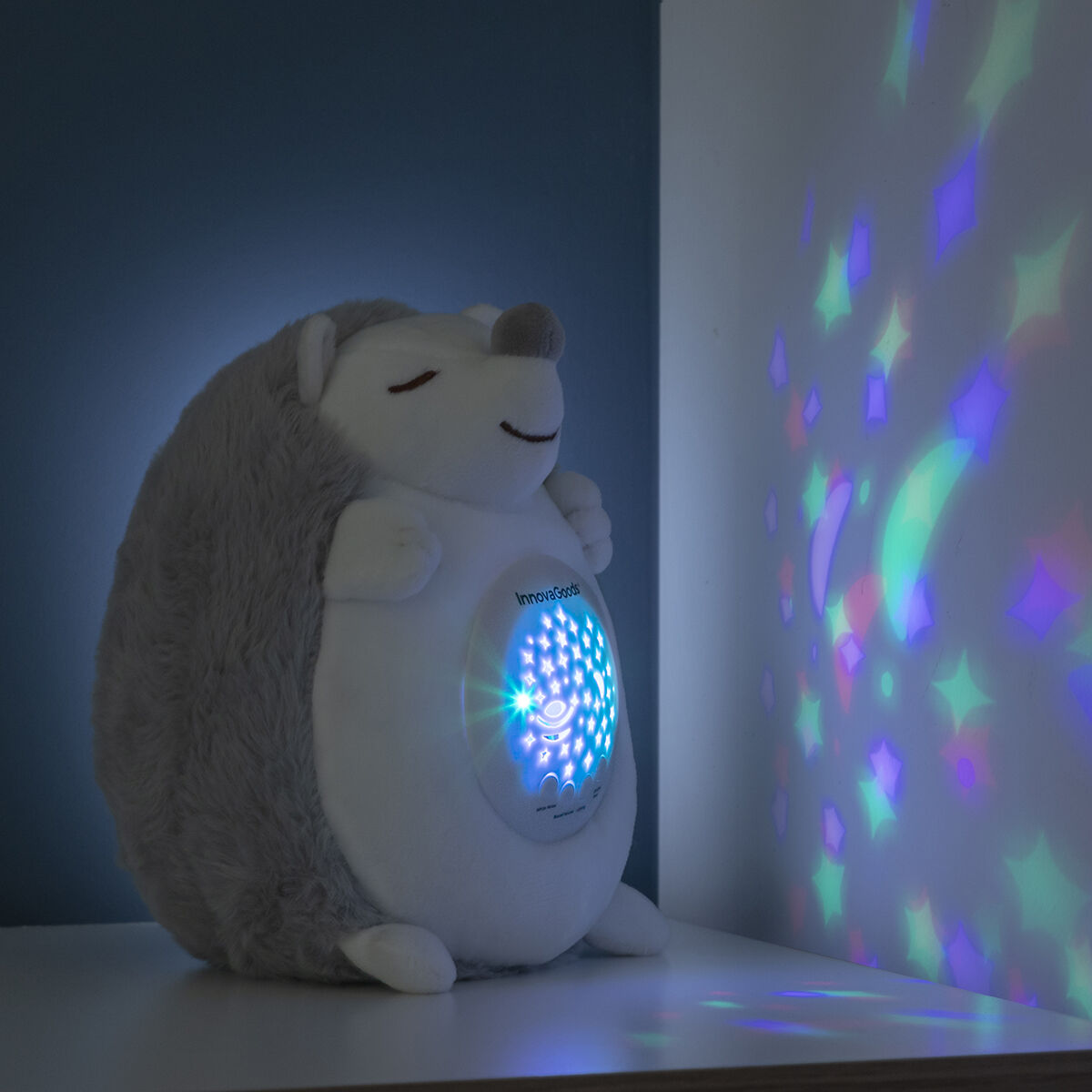 Hedgehog Soft Toy with White Noise and Nightlight Projector Spikey - CozyCushions Co.