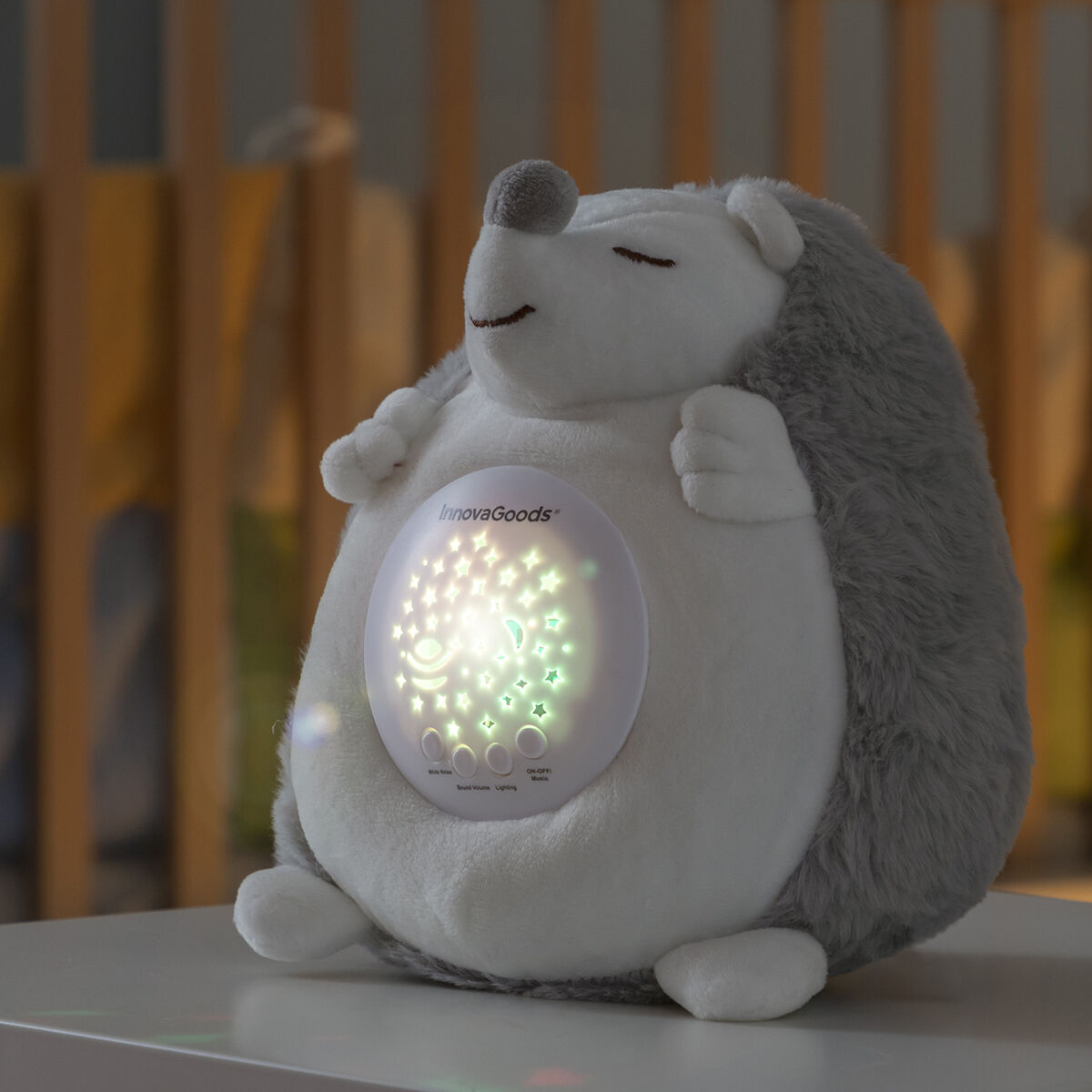 Hedgehog Soft Toy with White Noise and Nightlight Projector Spikey - CozyCushions Co.