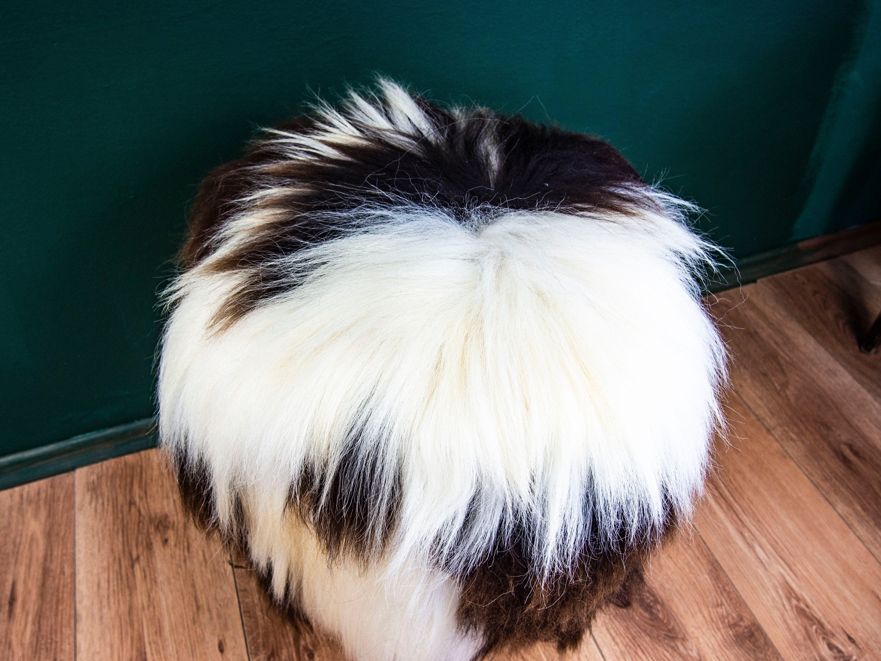 Birch Wood and real Jacob sheepskin Ottoman - CozyCushions Co.