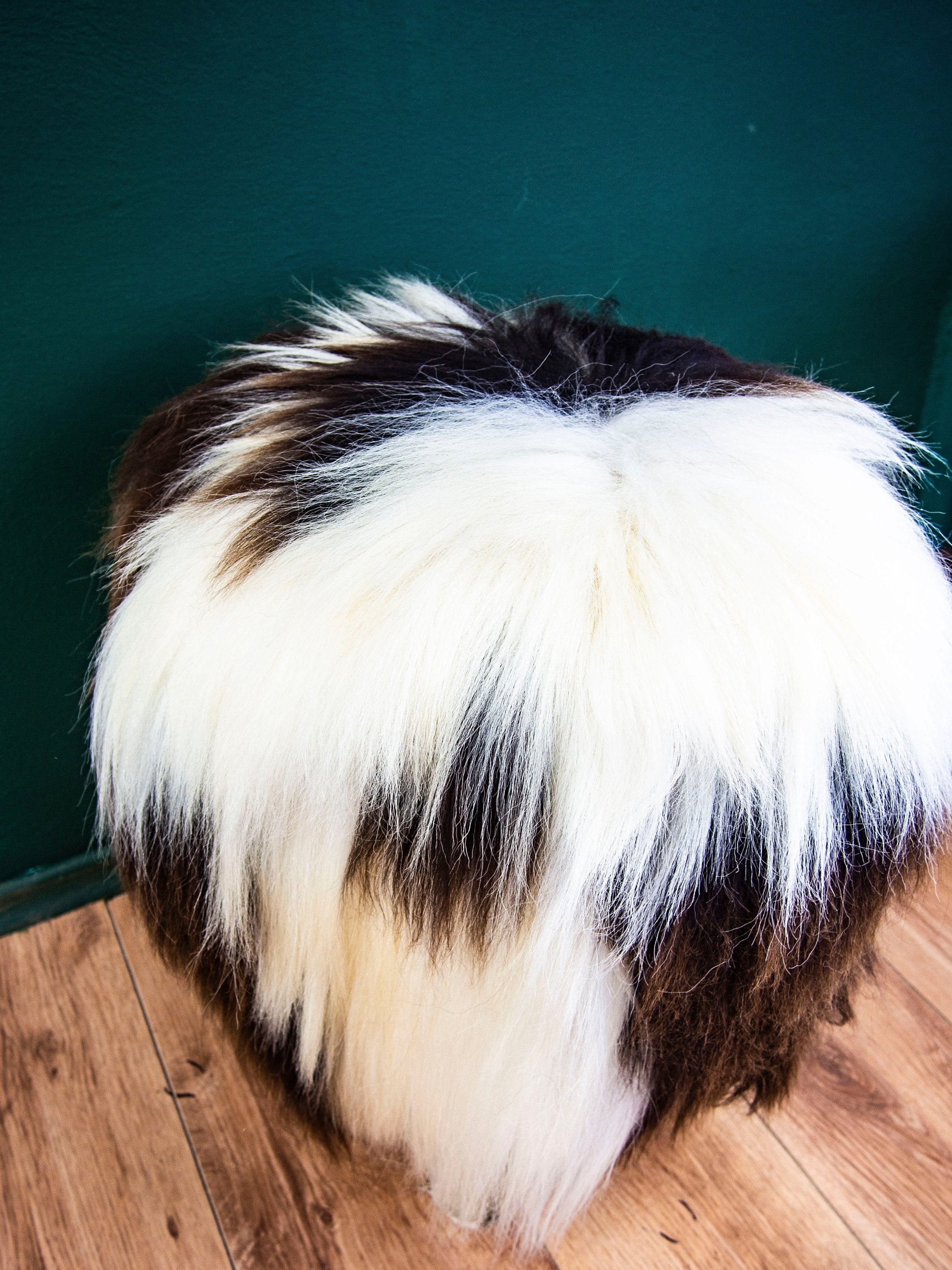 Birch Wood and real Jacob sheepskin Ottoman - CozyCushions Co.