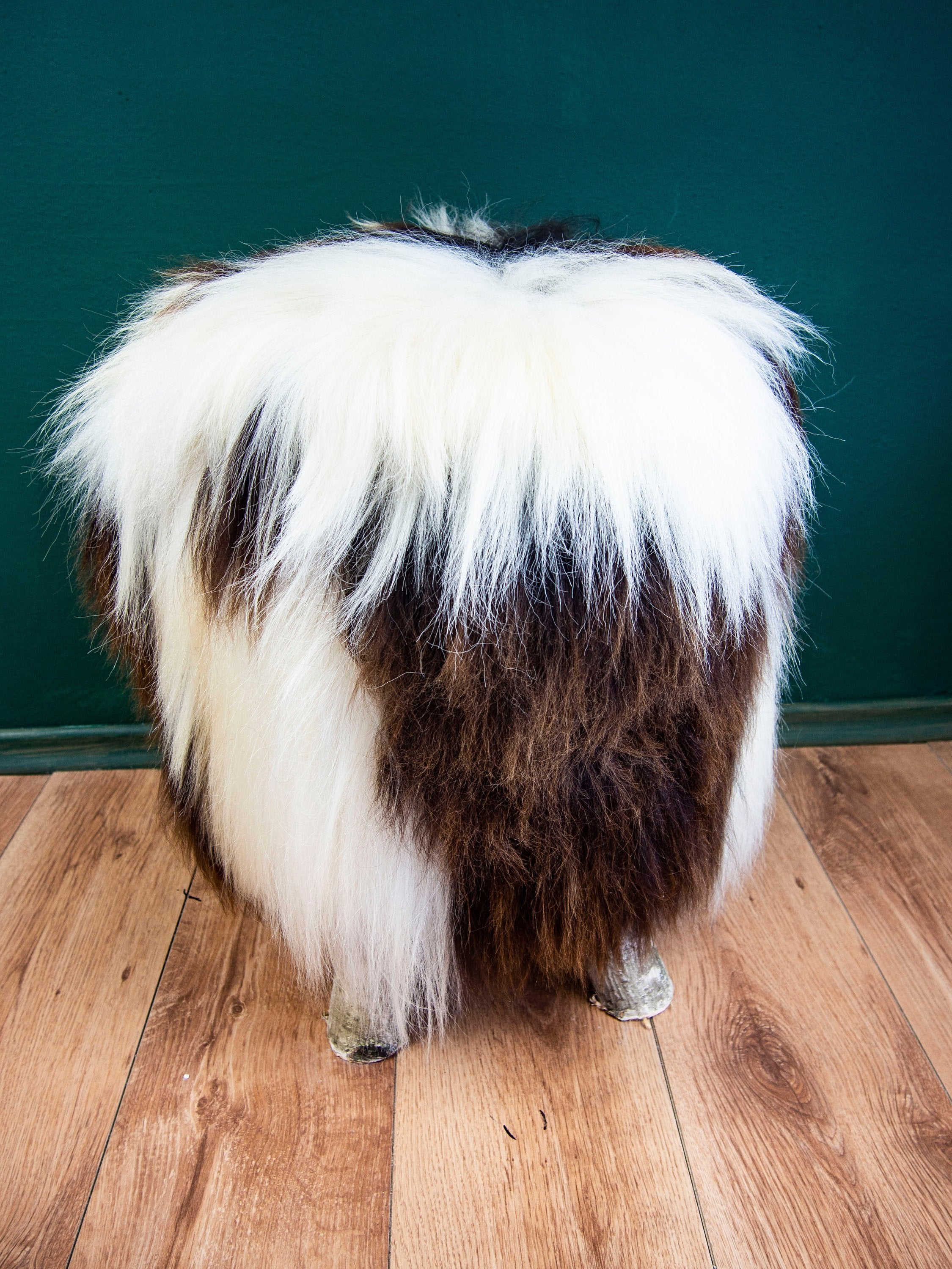 Birch Wood and real Jacob sheepskin Ottoman - CozyCushions Co.