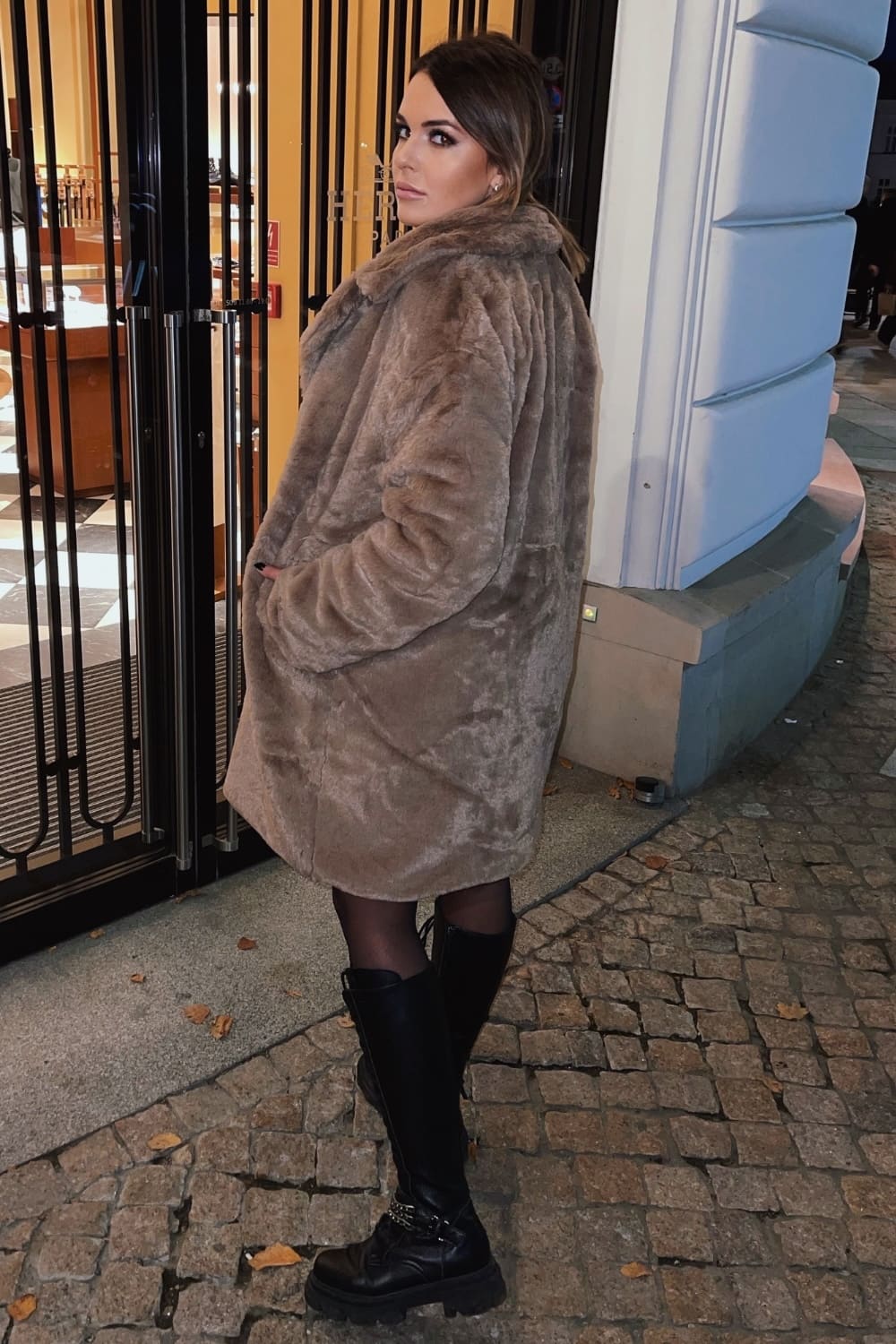 Women's dark beige fur coat 2118